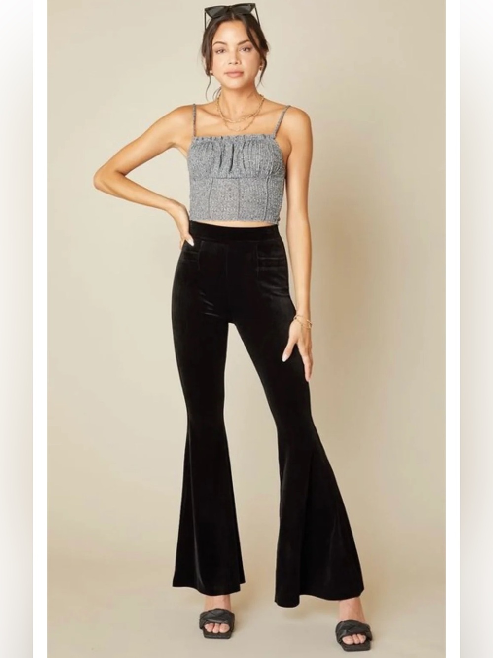 KanCan Velvet Flare Pants Black Size Small